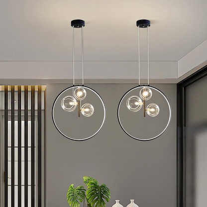 Suspension Noire Minimaliste en Verre Globe LED