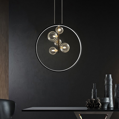 Suspension Noire Minimaliste en Verre Globe LED