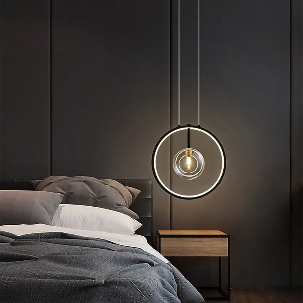 Suspension Noire Minimaliste en Verre Globe LED