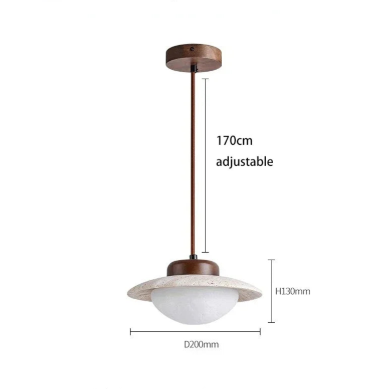 Lampe suspendue en noyer et pierre