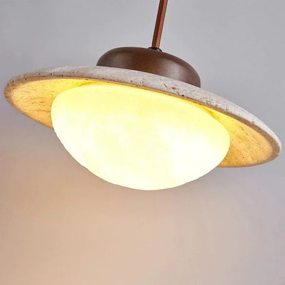 Lampe suspendue en noyer et pierre